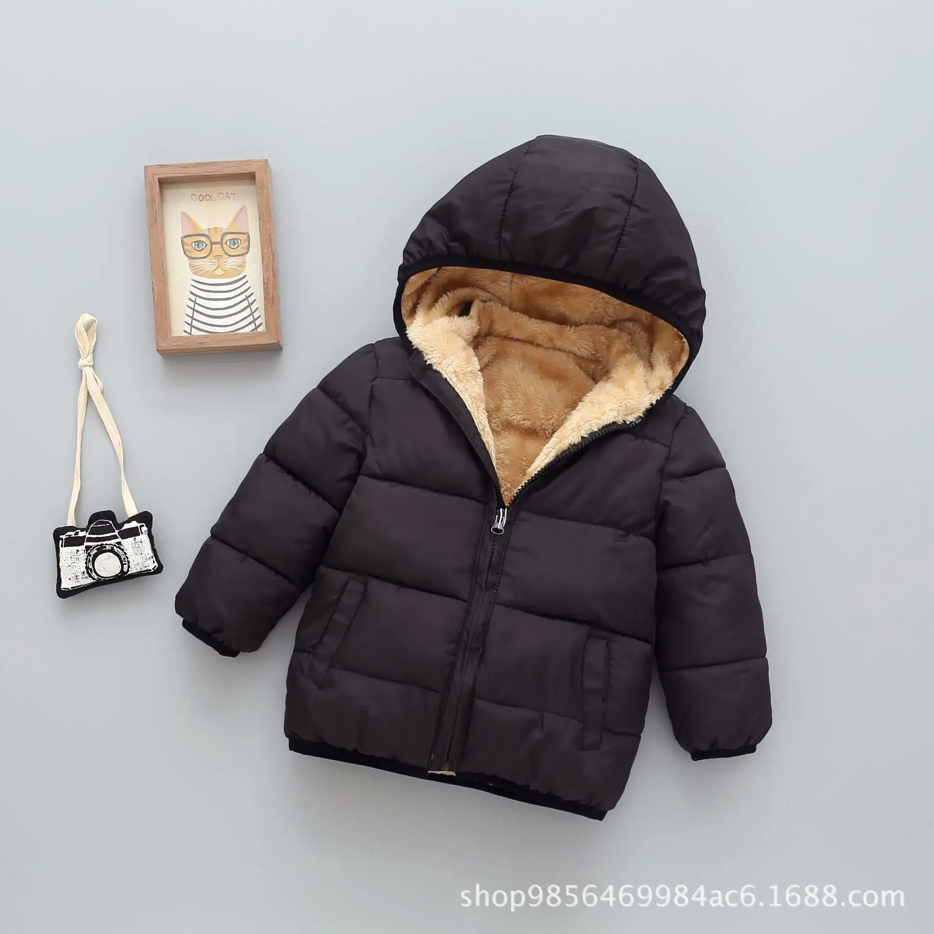 Red Hooded Puffer Jacket for Boys Girls Winter Warm
