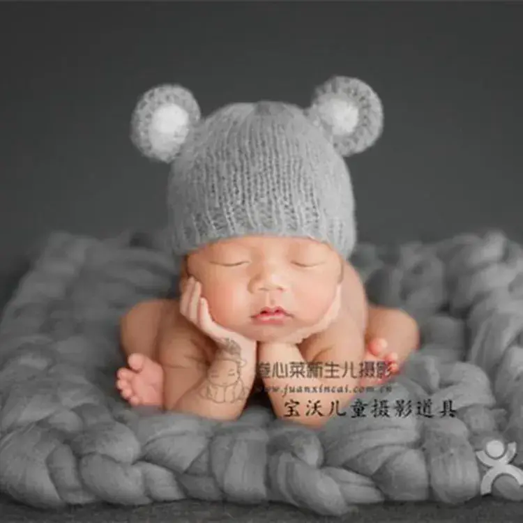 Newborn Baby Hat High End Yellow Mohair Woven 12