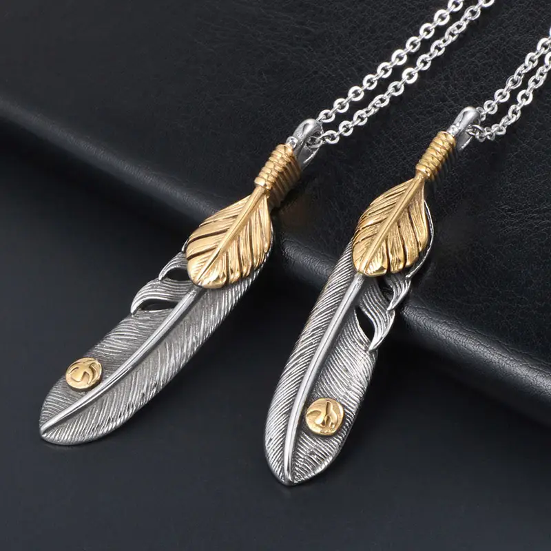 Vintage Ethnic Gold Dot Flying Eagle Feather Couple Sweater Chain Pendant Necklace - Image 2