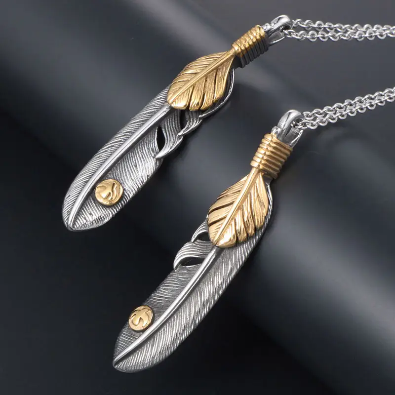 Vintage Ethnic Gold Dot Flying Eagle Feather Couple Sweater Chain Pendant Necklace - Image 3