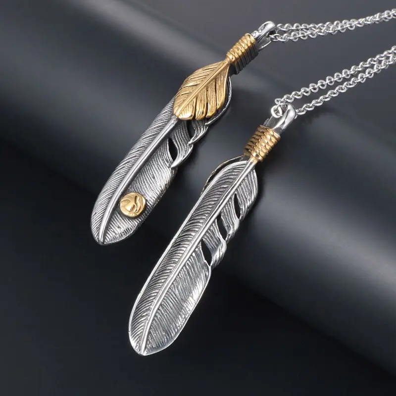 Vintage Ethnic Gold Dot Flying Eagle Feather Couple Sweater Chain Pendant Necklace - Image 4