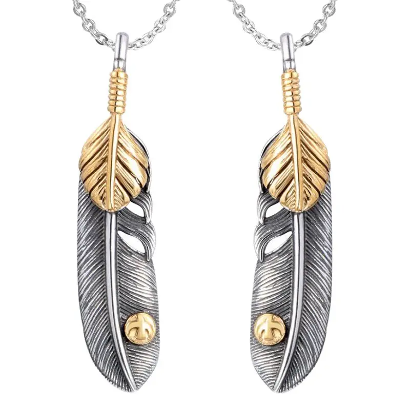 Vintage Ethnic Gold Dot Flying Eagle Feather Couple Sweater Chain Pendant Necklace