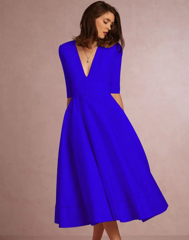 New Autumn Deep V Mid Sleeve Dress Green — feature 3