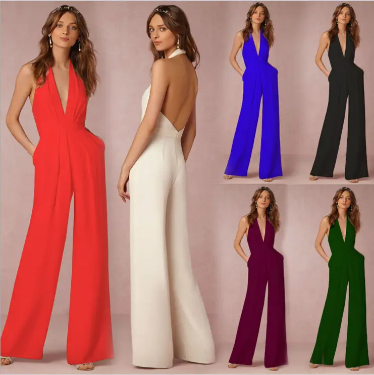 Red Sleeveless Halter Jumpsuit for Women — feature 2