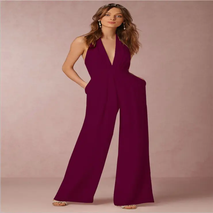 Red Sleeveless Halter Jumpsuit for Women — feature 8