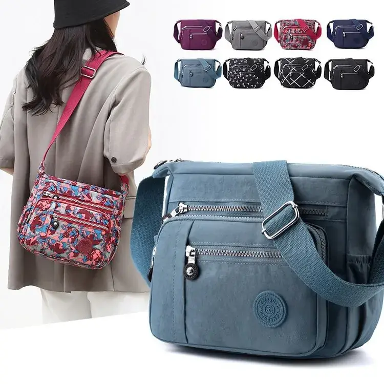 Navy Nylon Diagonal Shoulder Bag for Women - Image 8