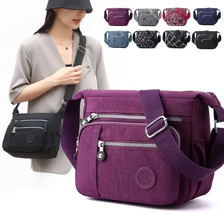 Navy Nylon Diagonal Shoulder Bag for Women - Image 9