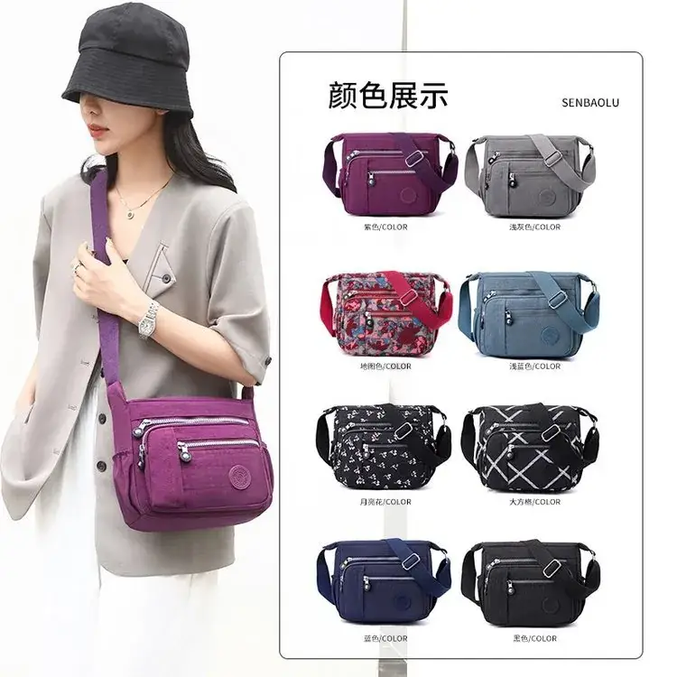 Navy Nylon Diagonal Shoulder Bag for Women - Image 10