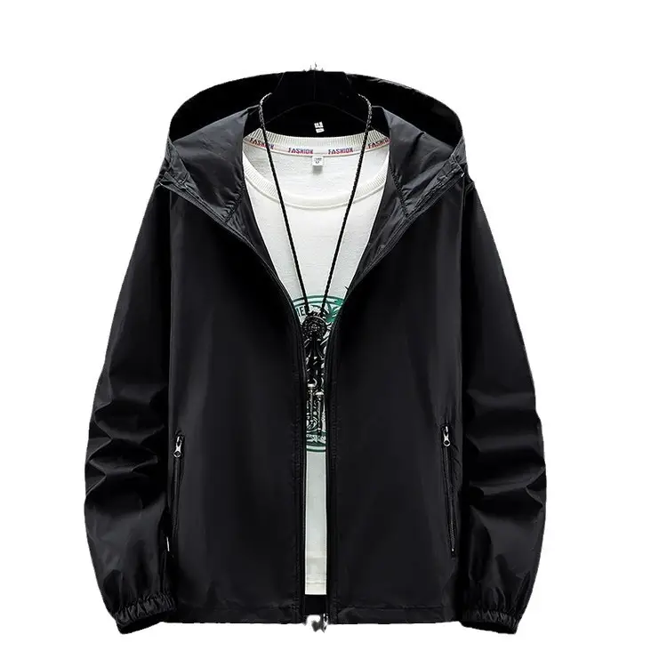 Men's White Full Zip Hoodie Spring Summer Windproof - Image 16