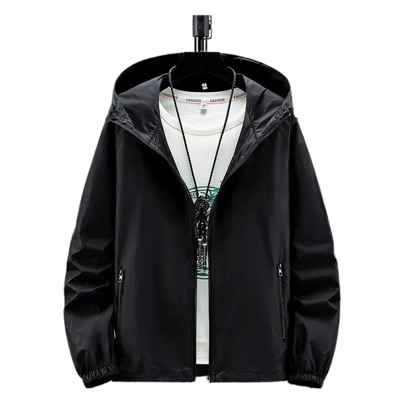 Men's White Full Zip Hoodie Spring Summer Windproof