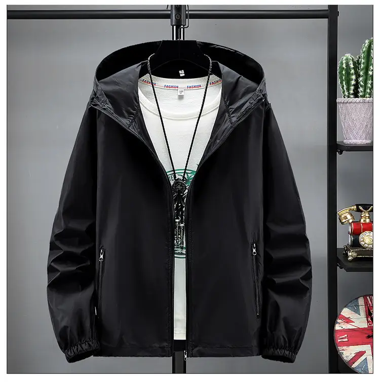 Men's White Full Zip Hoodie Spring Summer Windproof - Image 7