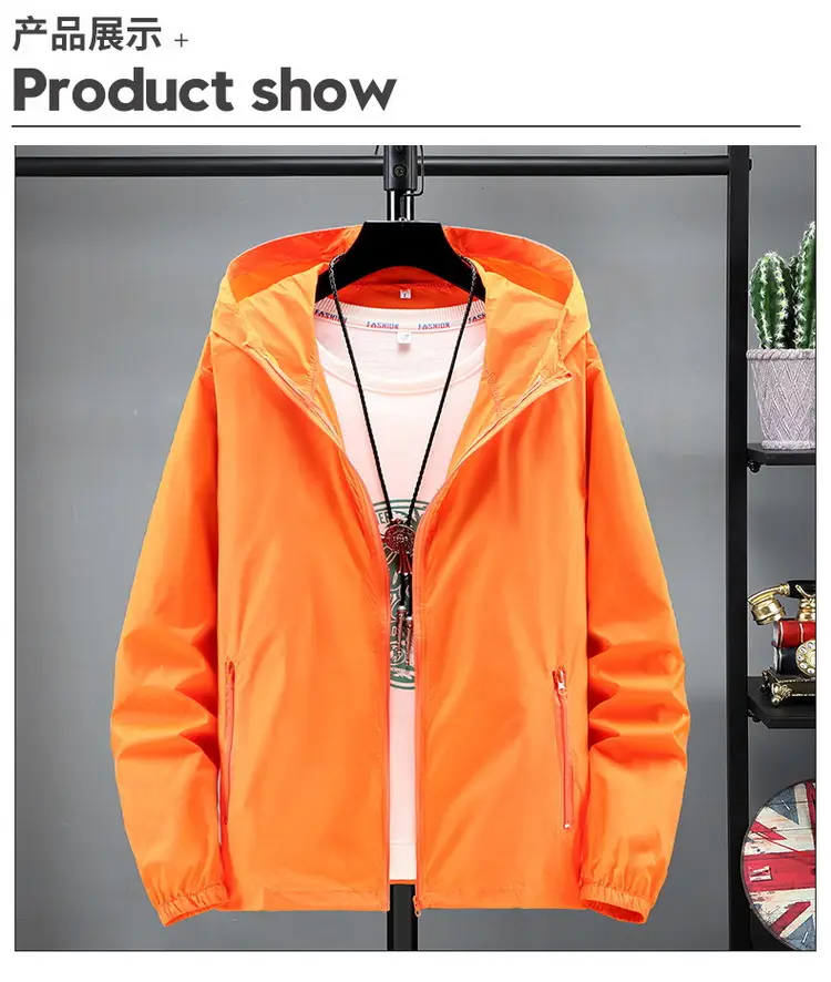 Men's White Full Zip Hoodie Spring Summer Windproof - Image 8
