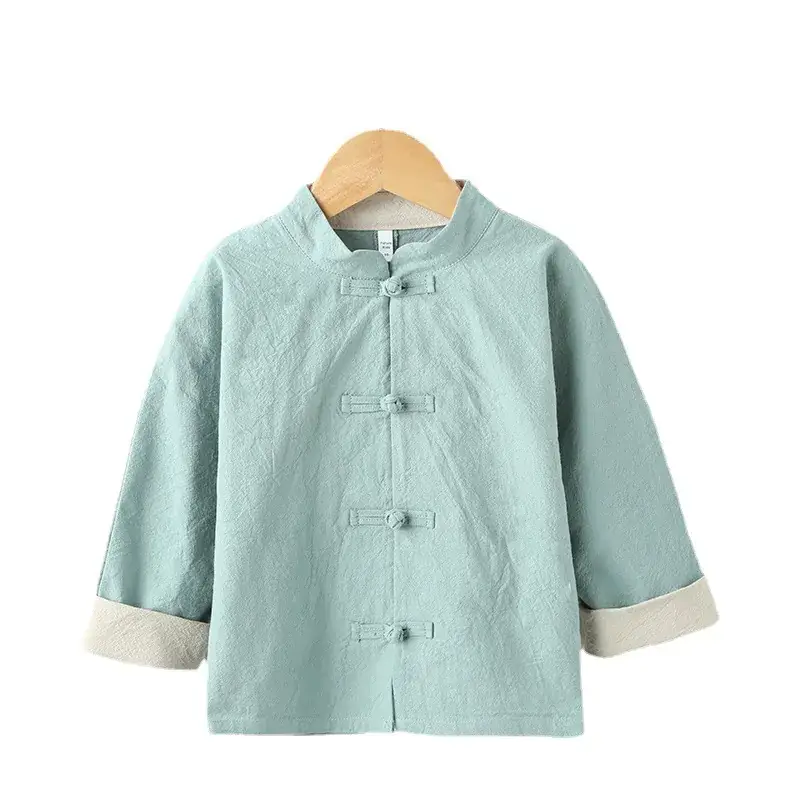Red Chinese Style Boys Hanfu Suit Cotton Linen