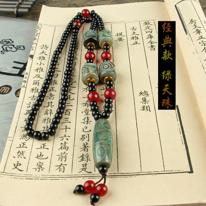 Agate Dragon Scales Beads Necklace with Nine Eyes Design