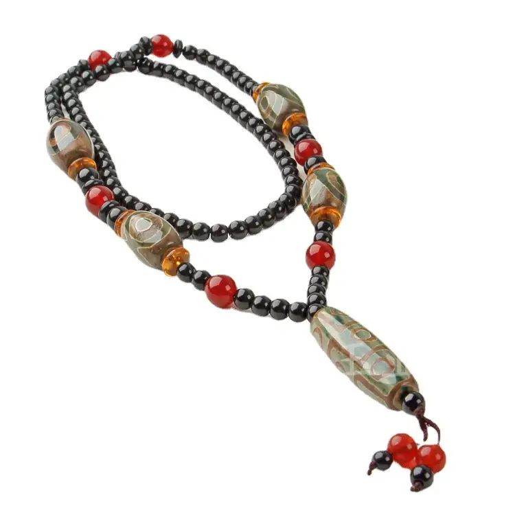 Agate Dragon Scales Beads Necklace with Nine Eyes Design