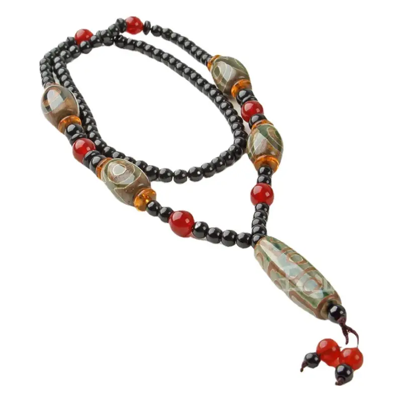 Agate Dragon Scales Beads Necklace with Nine Eyes Design