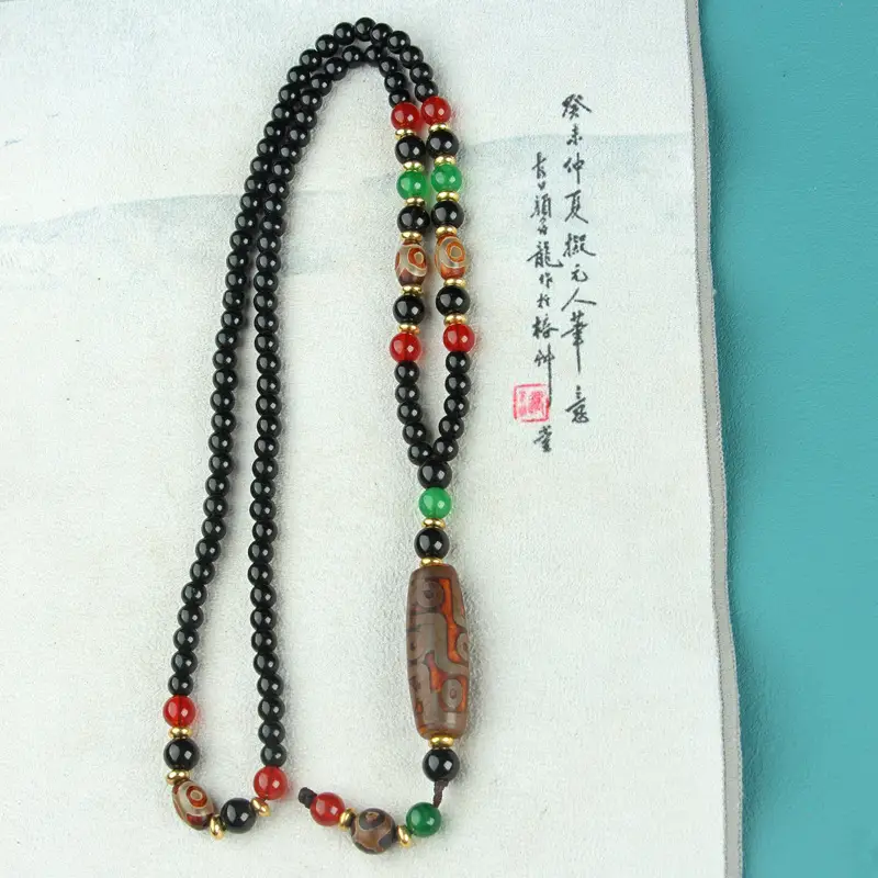 Agate Dragon Scales Beads Necklace with Nine Eyes Design
