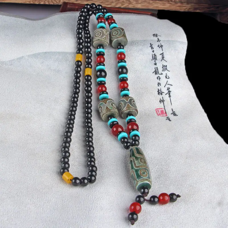 Agate Dragon Scales Beads Necklace with Nine Eyes Design