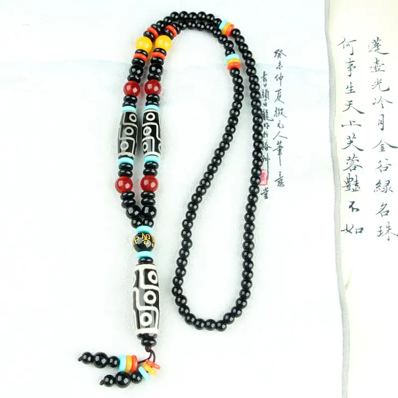 Agate Dragon Scales Beads Necklace with Nine Eyes Design