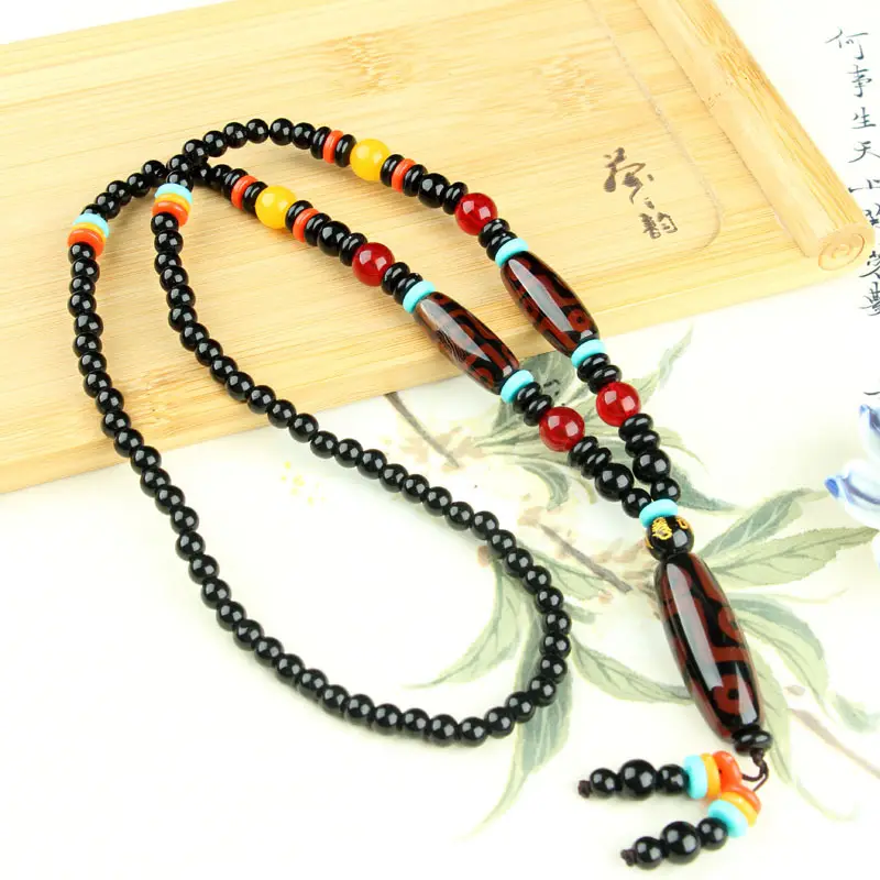 Agate Dragon Scales Beads Necklace with Nine Eyes Design
