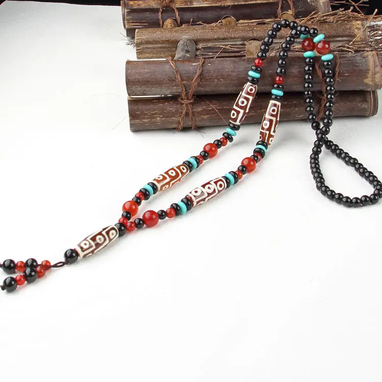 Agate Dragon Scales Beads Necklace with Nine Eyes Design