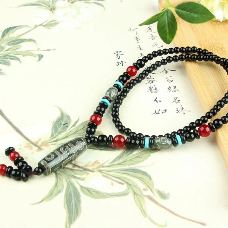 Agate Dragon Scales Beads Necklace with Nine Eyes Design