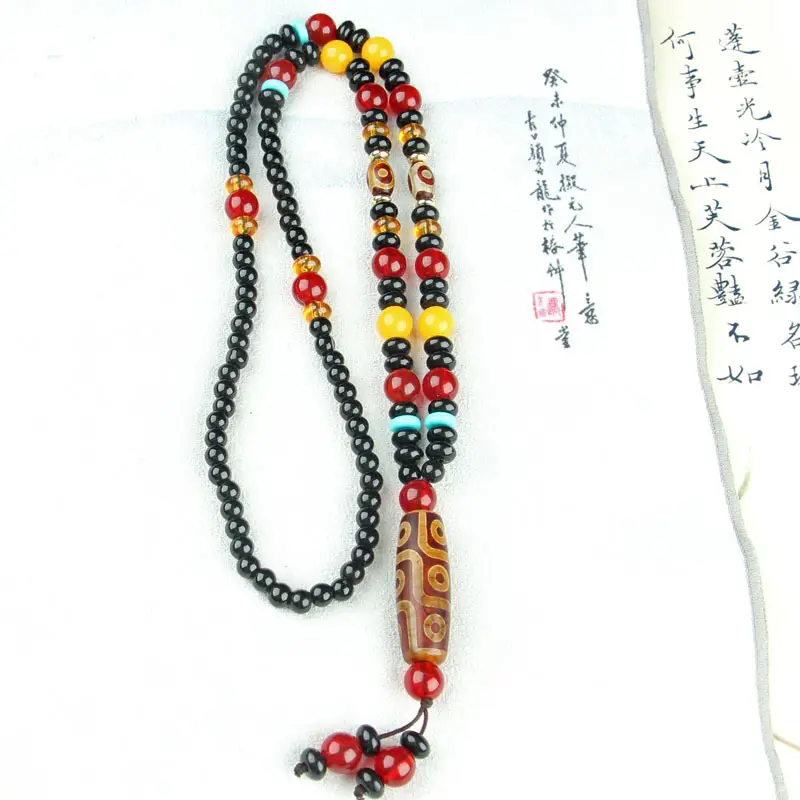Agate Dragon Scales Beads Necklace with Nine Eyes Design