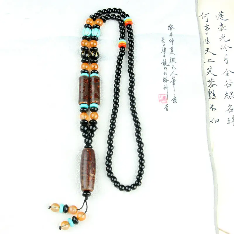 Agate Dragon Scales Beads Necklace with Nine Eyes Design