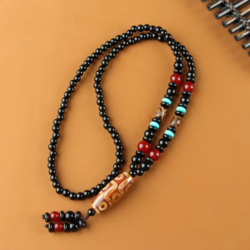 Agate Dragon Scales Beads Necklace with Nine Eyes Design