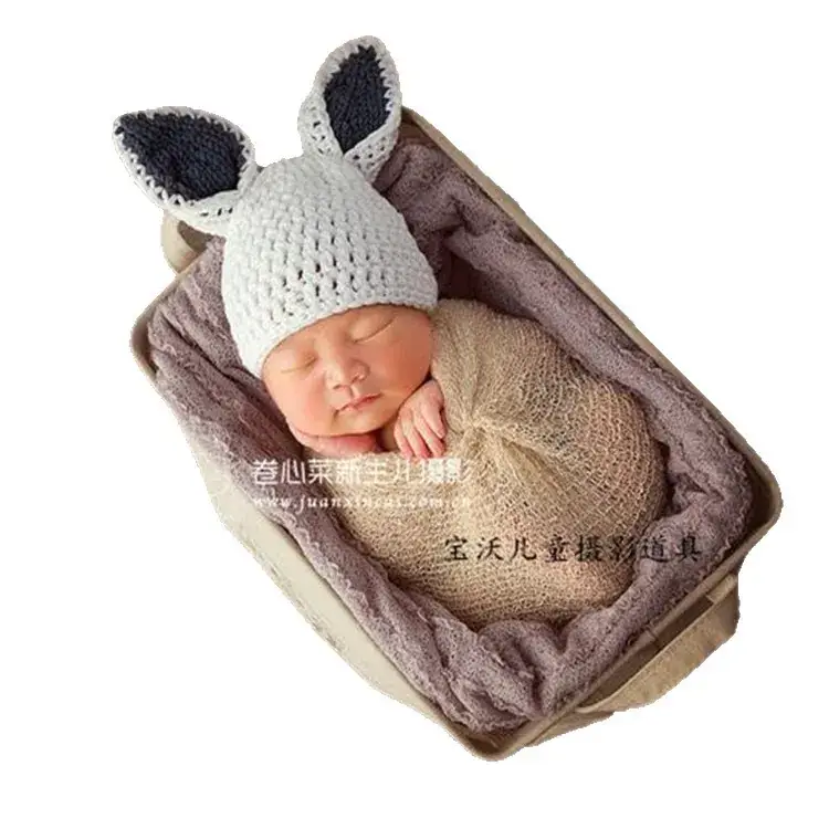 Newborn Bunny Hat with Long Ears White Cotton Handmade - Image 7
