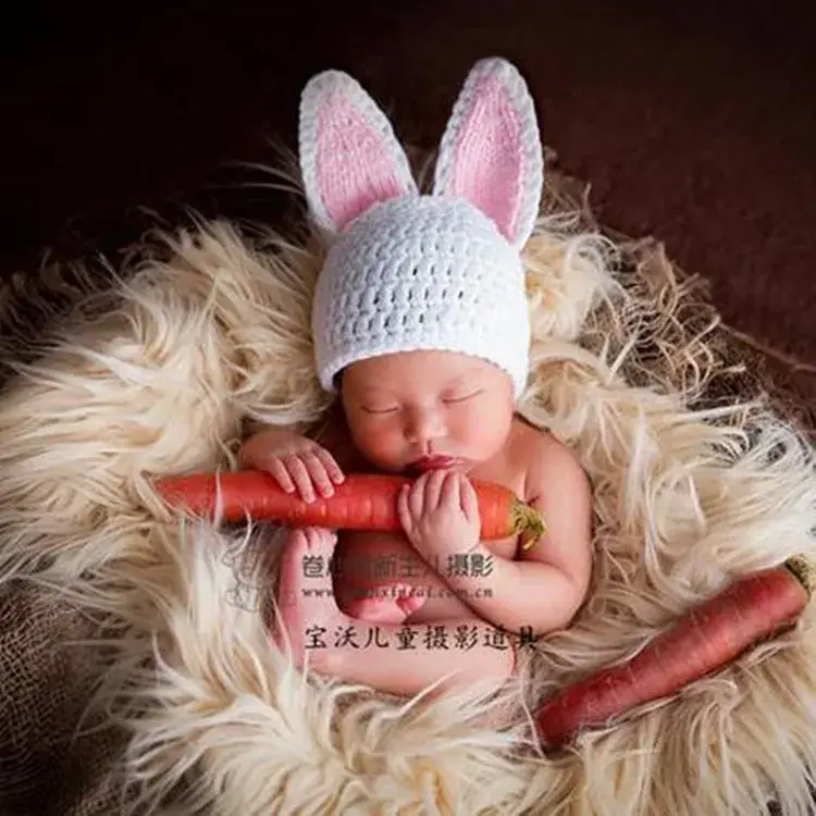 Newborn Bunny Hat with Long Ears White Cotton Handmade