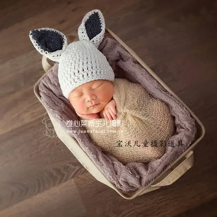 Newborn Bunny Hat with Long Ears White Cotton Handmade - Image 2
