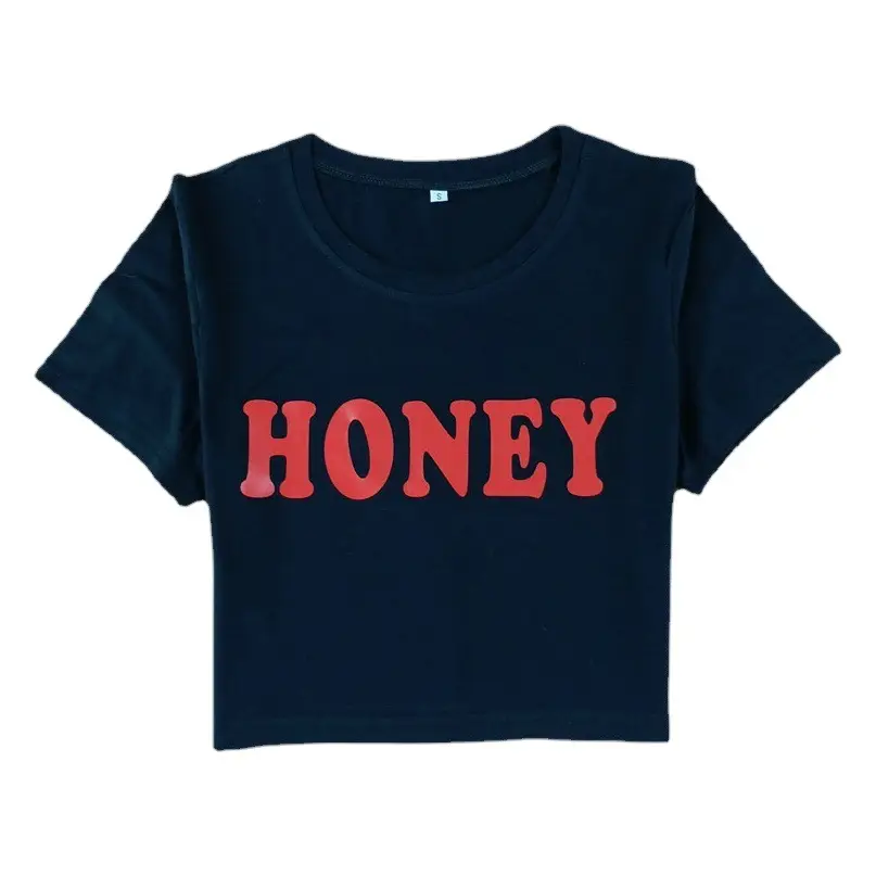 Women Honey Print T-Shirt Yellow Short Sleeve