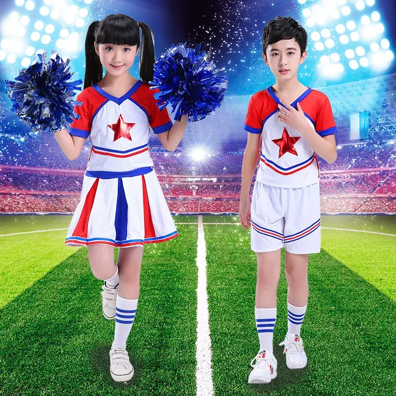Kids Cheerleader Red White Star Suit Football Uniform