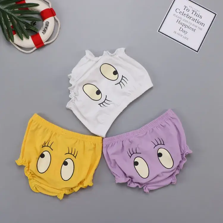 Cute Face Printed Cotton Baby Shorts White 0-3Y - Image 27