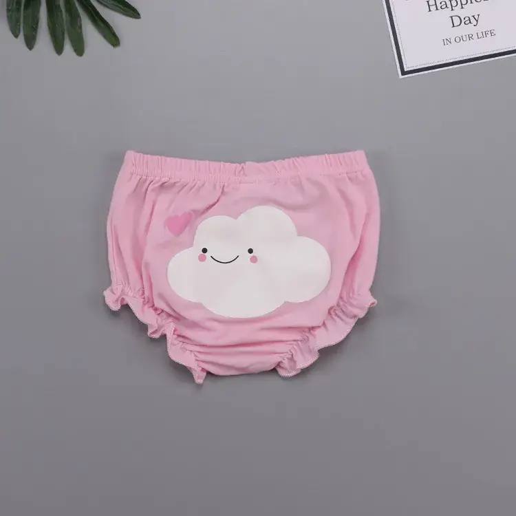 Cute Face Printed Cotton Baby Shorts White 0-3Y - Image 3