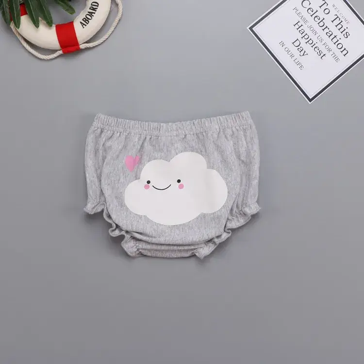 Cute Face Printed Cotton Baby Shorts White 0-3Y - Image 4