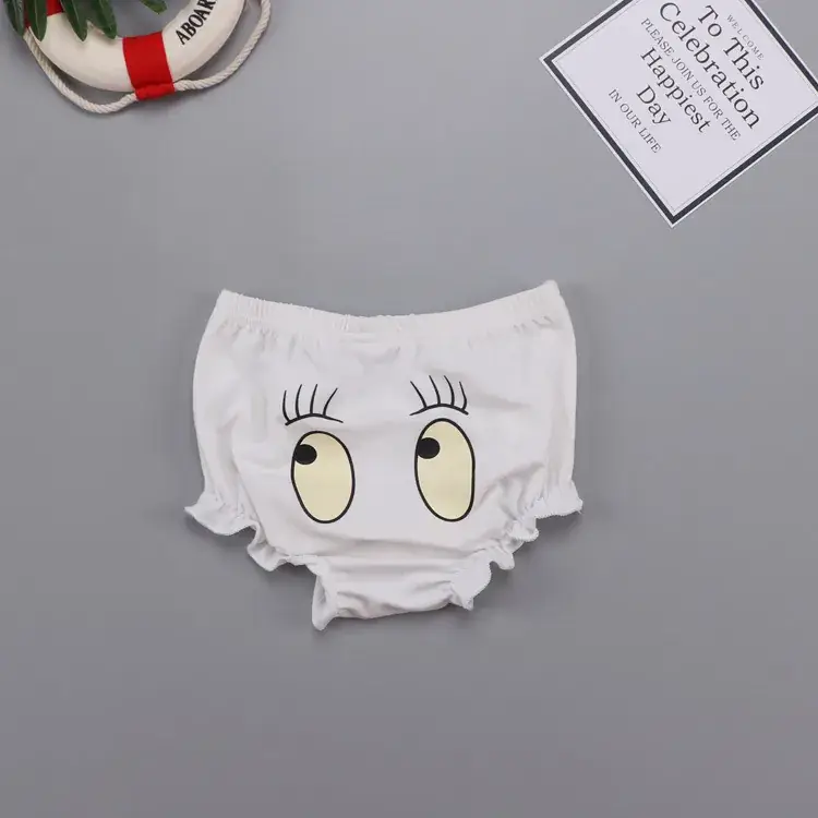 Cute Face Printed Cotton Baby Shorts White 0-3Y - Image 5