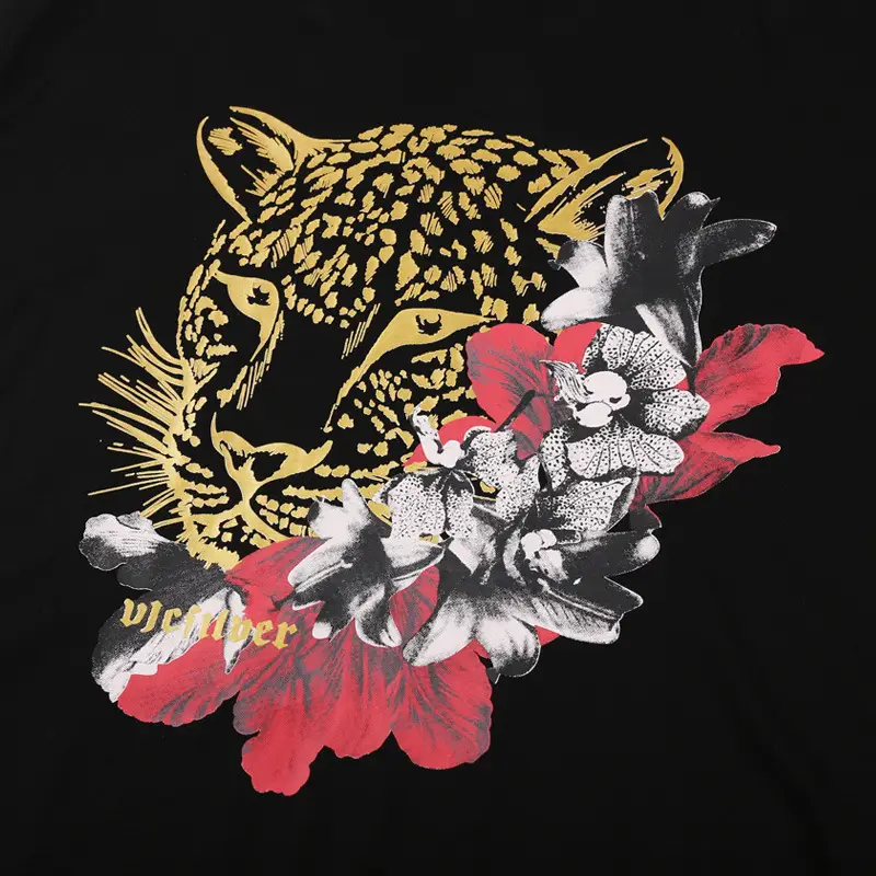 Men Tiger Print T-Shirt Black Extra Large - Image 5