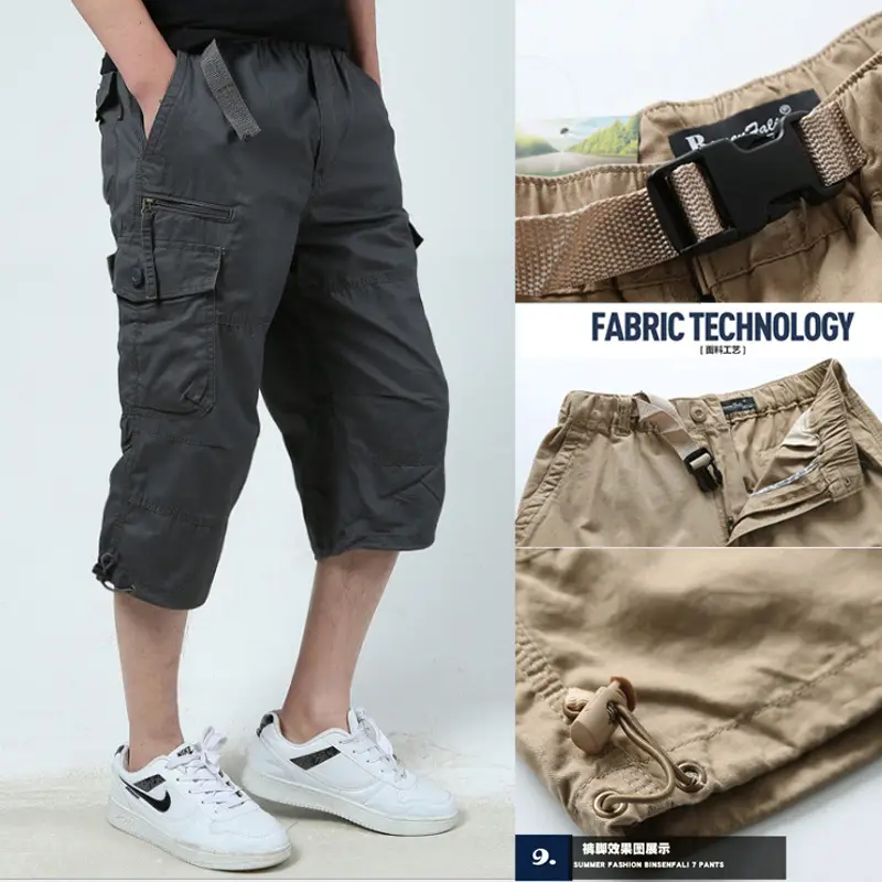 Men's 7-Point Cropped Pants Shorts Black Plus Size - Image 8