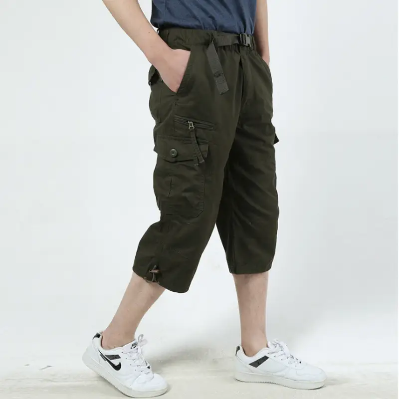 Men's 7-Point Cropped Pants Shorts Black Plus Size - Image 4
