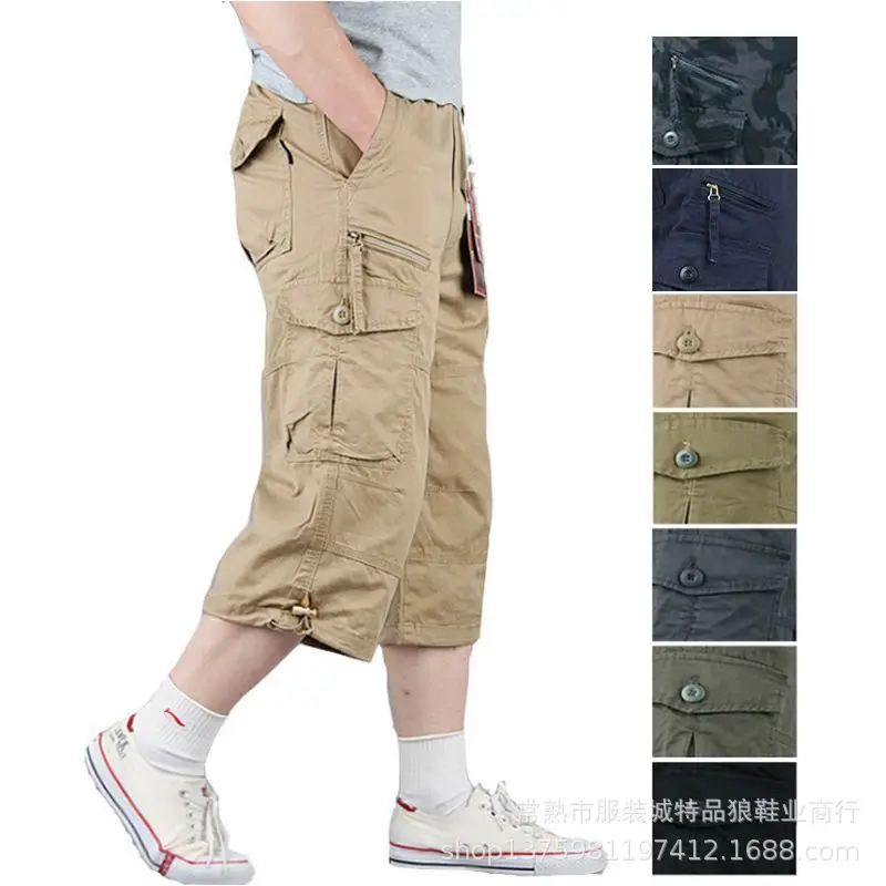 Men's 7-Point Cropped Pants Shorts Black Plus Size - Image 9
