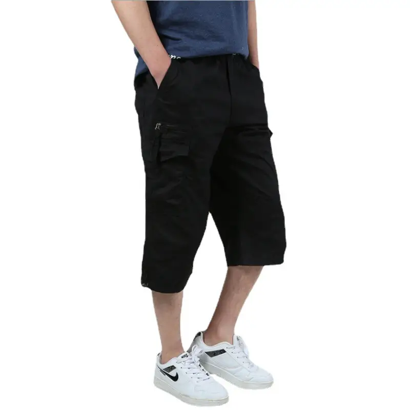 Men's 7-Point Cropped Pants Shorts Black Plus Size - Image 10