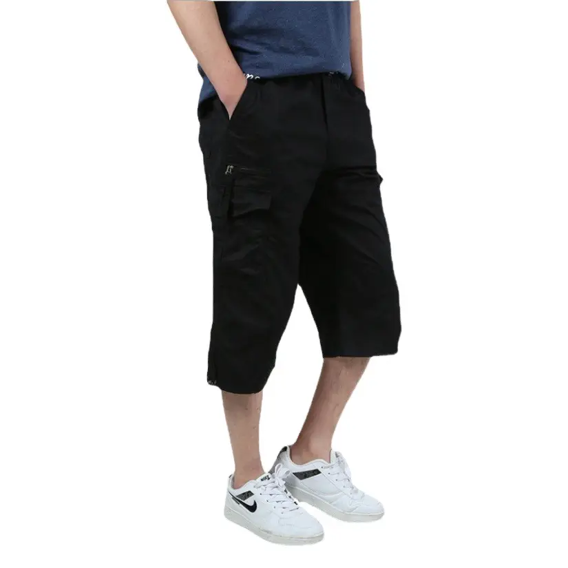 Men's 7-Point Cropped Pants Shorts Black Plus Size