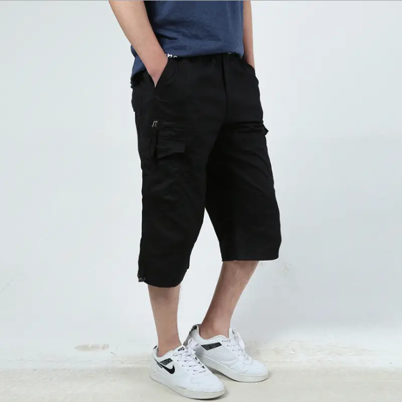 Men's 7-Point Cropped Pants Shorts Black Plus Size - Image 3