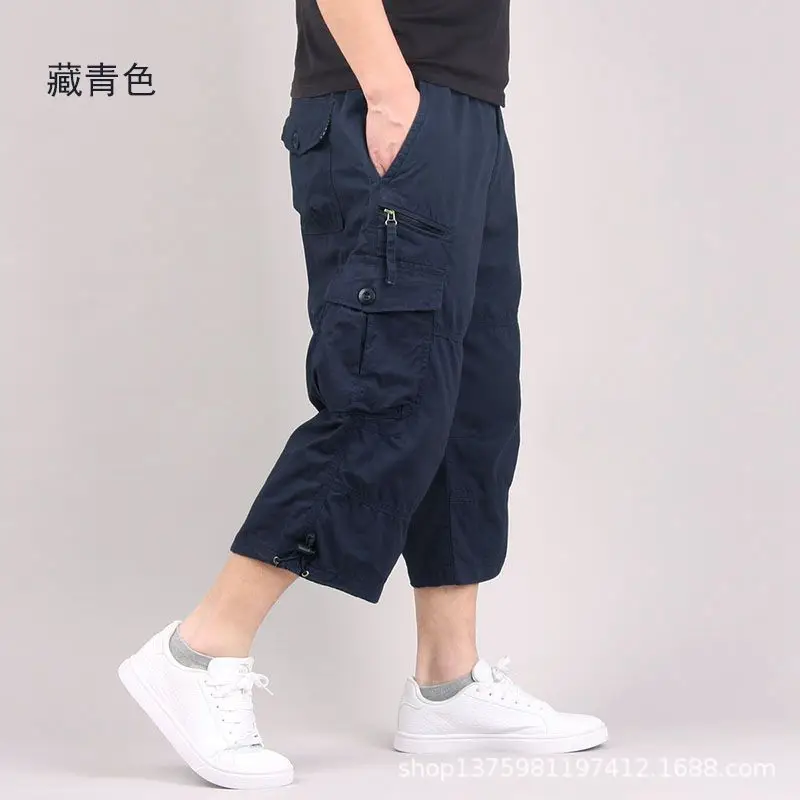 Men's 7-Point Cropped Pants Shorts Black Plus Size - Image 5