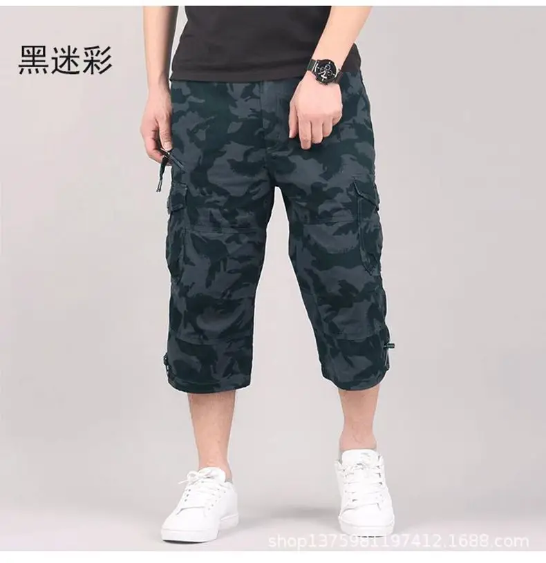Men's 7-Point Cropped Pants Shorts Black Plus Size - Image 7