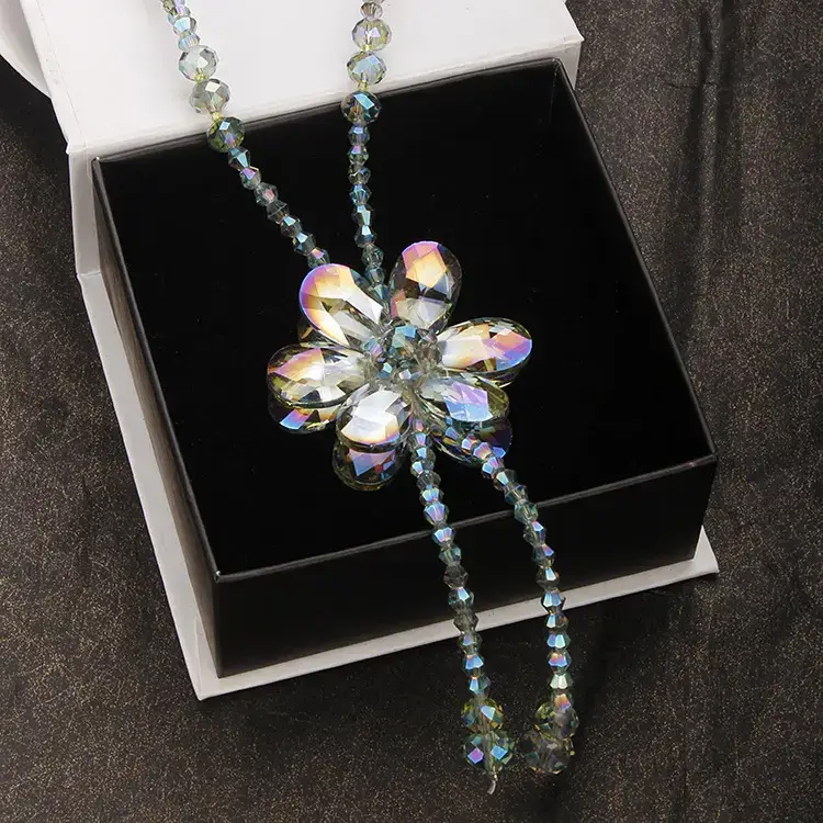 Blue Crystal Petals Long Necklace for Women - Image 11