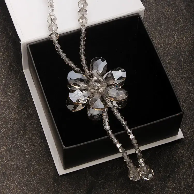 Blue Crystal Petals Long Necklace for Women - Image 4