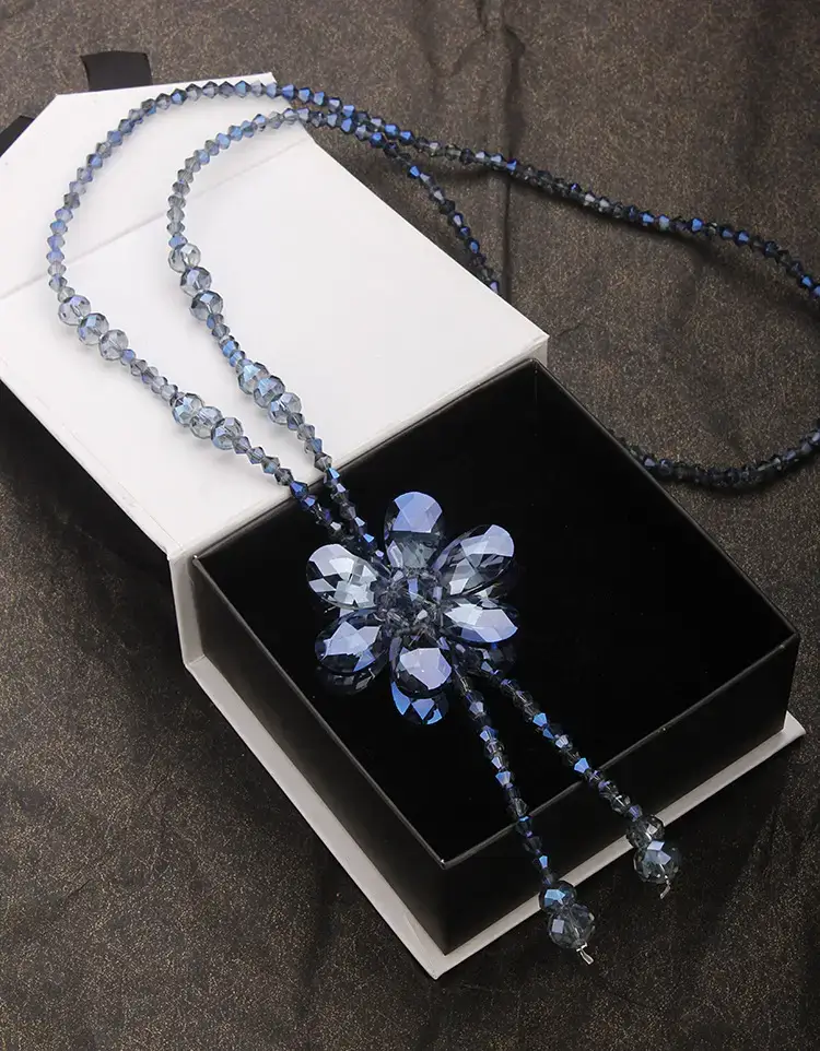 Blue Crystal Petals Long Necklace for Women - Image 5
